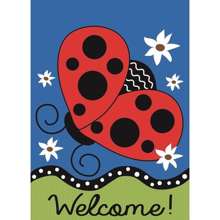 MAGNOLIA GARDEN FLAGS 13 x 18 in Ladybug Welcome Burlap Garden Flag M010004